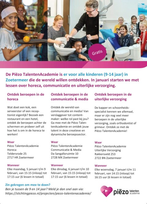 Flyer Pi&euml;zo TalentenAcademie januari 2026