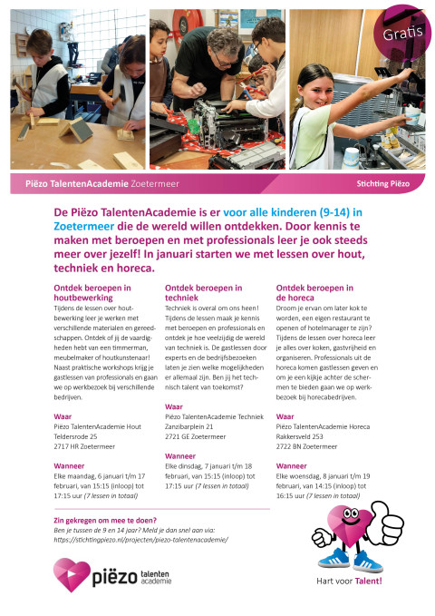 Flyer Pi&euml;zo TalentenAcademie Zoetermeer Seizoen 1 024.015.04 TA