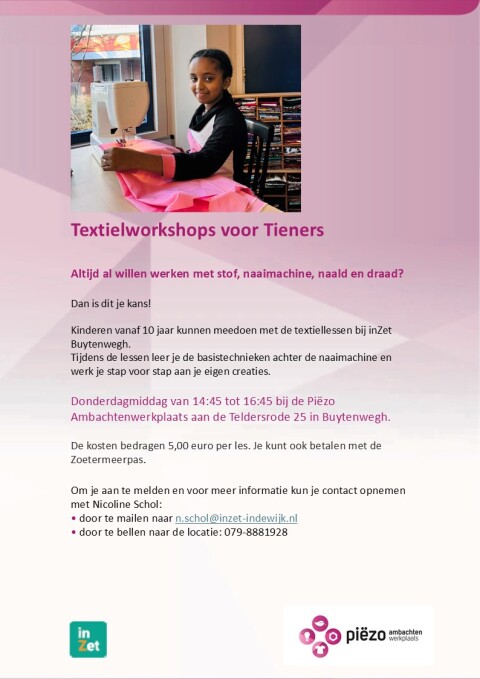 Flyer Textielworkshops voor tieners