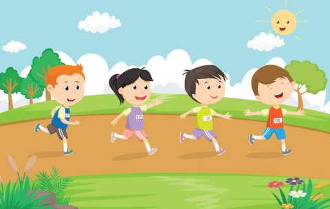Happy kids running marathon together park 50699 627