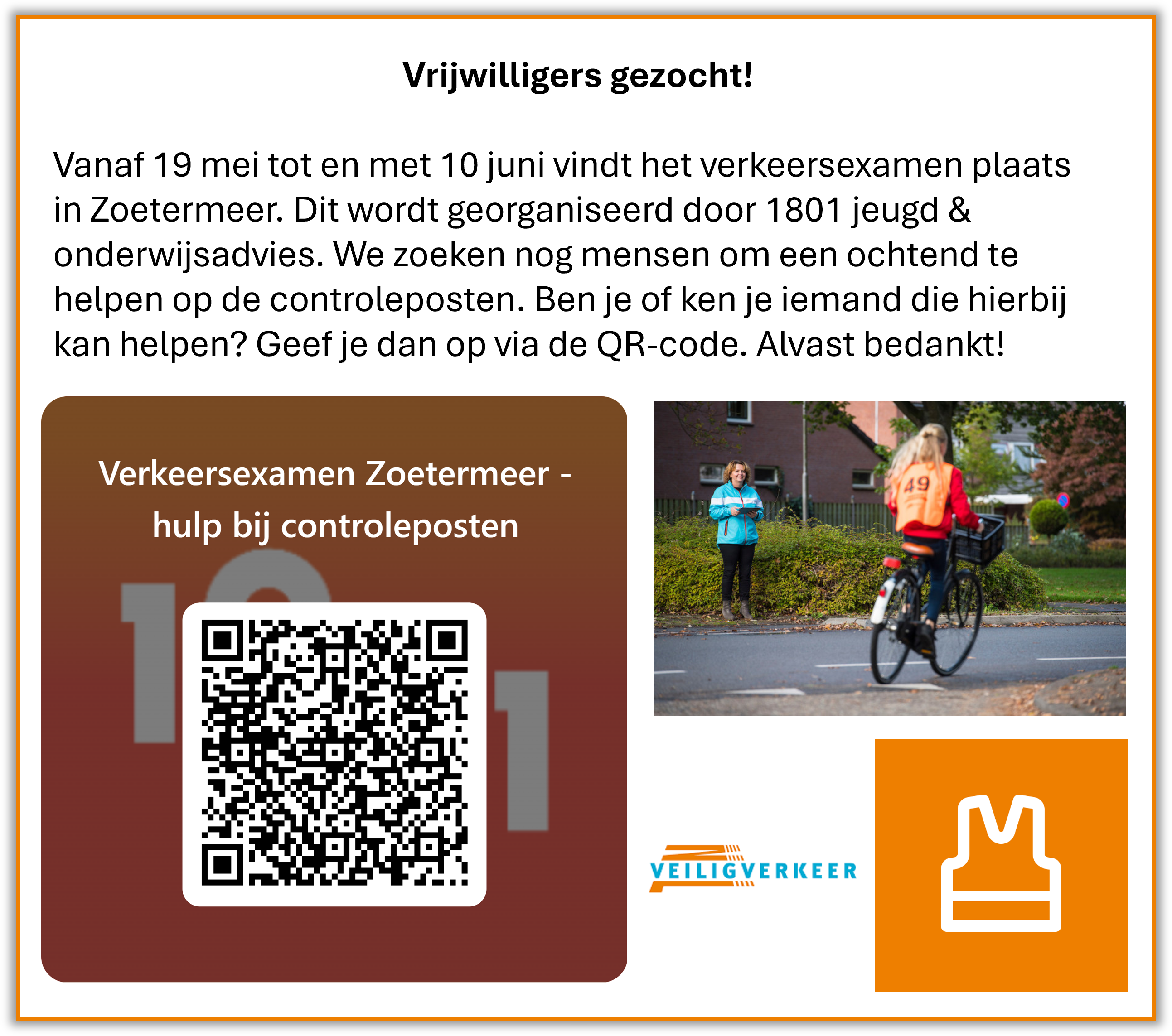 Vrijwilligers Verkeersexamen Zoetermeer gezocht